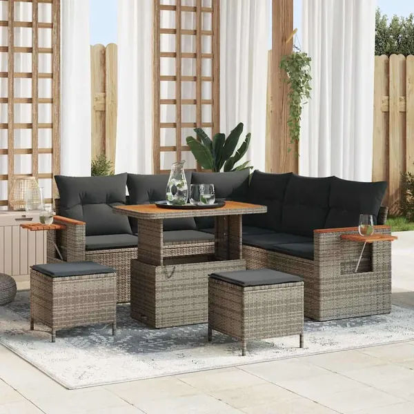 Ensemble de canapé de jardin avec coussin 9 pcs Gris polyrotin