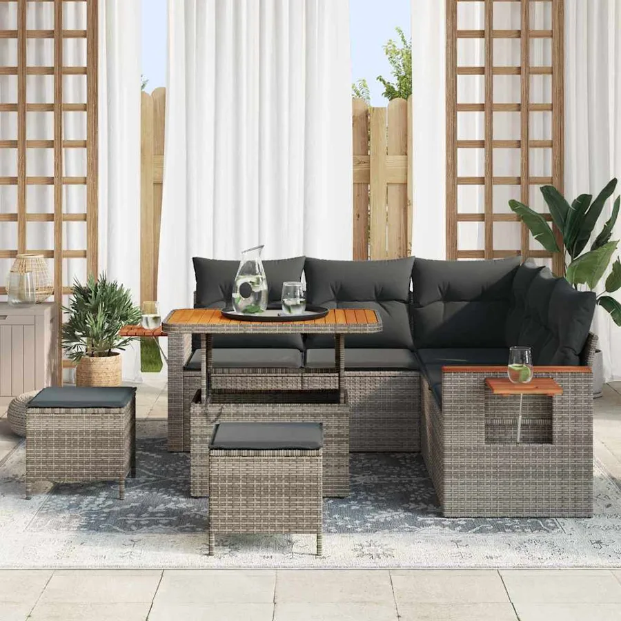 Ensemble de canapé de jardin avec coussin 9 pcs Gris polyrotin - 3