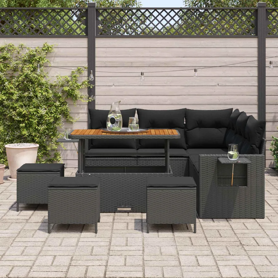 Ensemble de canapé de jardin avec coussin 10 pcs Noir polyrotin - 3