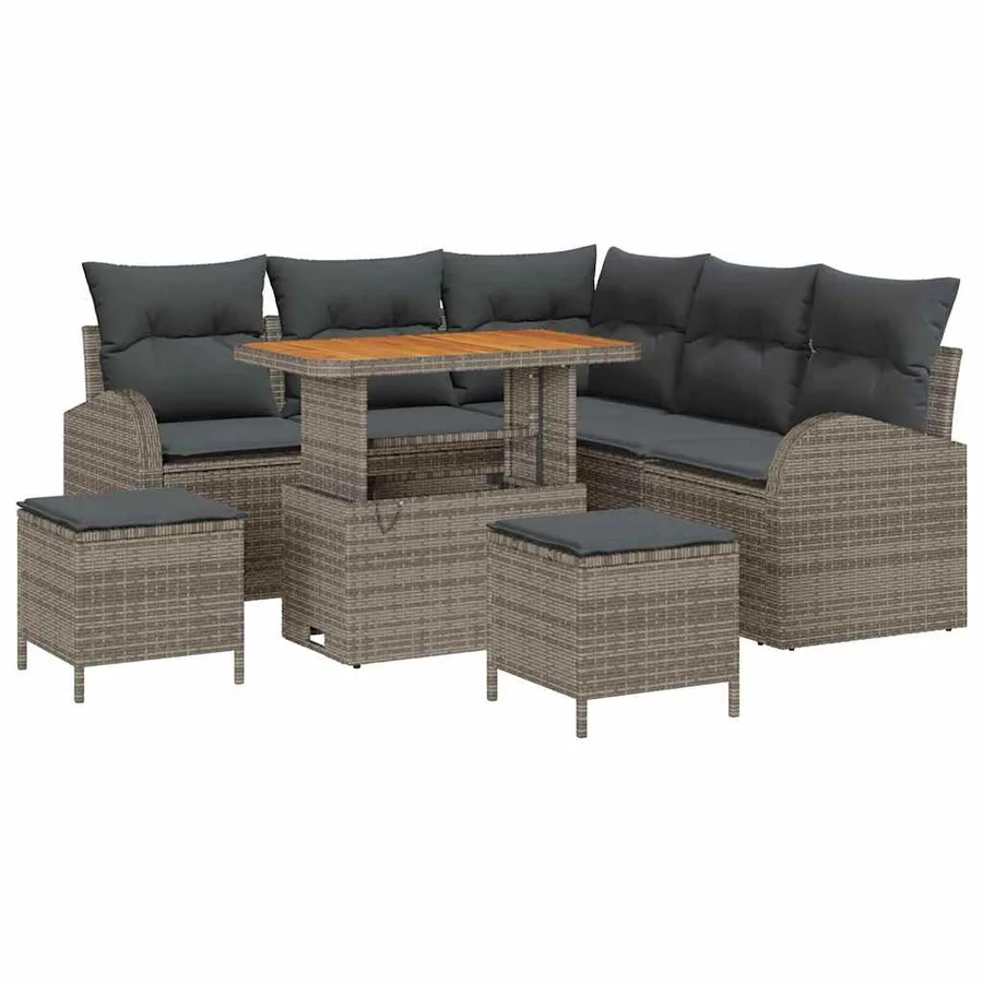 Ensemble de canapé de jardin avec coussin 8 pcs Gris polyrotin - 2