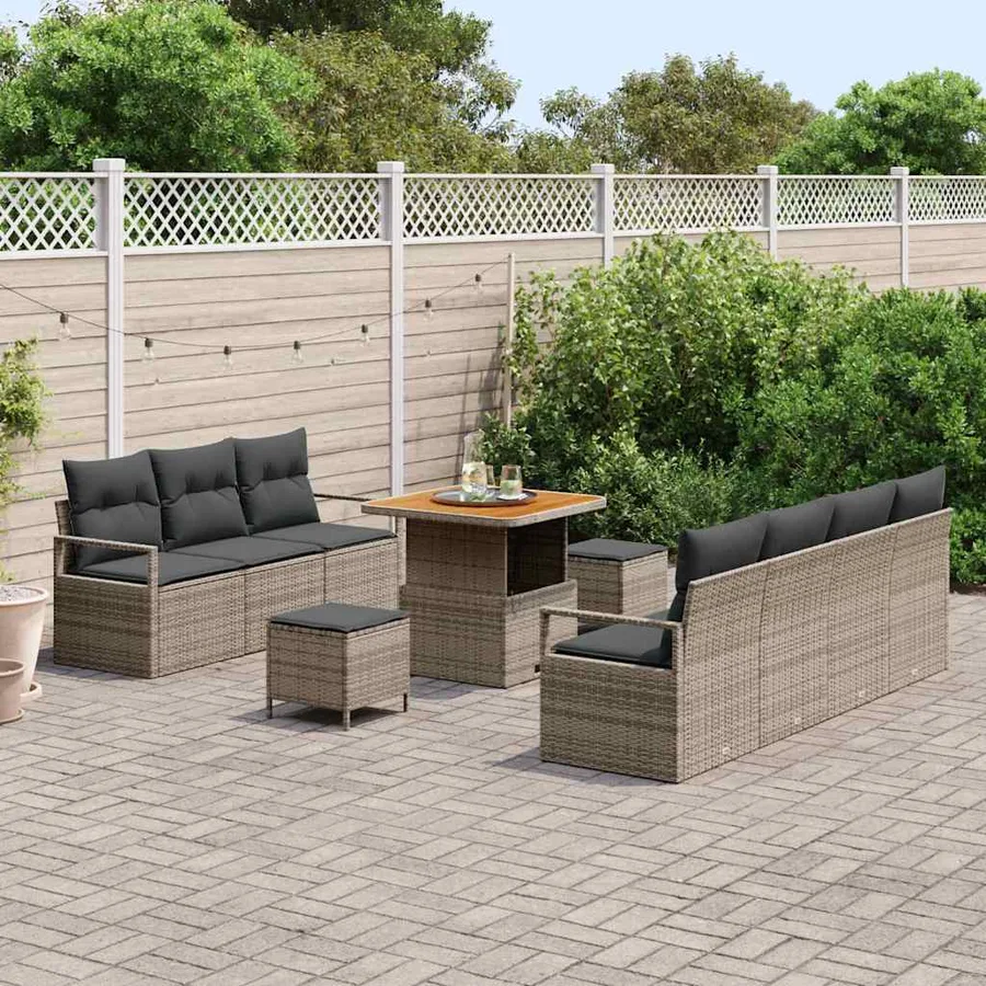 Ensemble de canapé de jardin avec coussin 10 pcs Gris polyrotin - 3