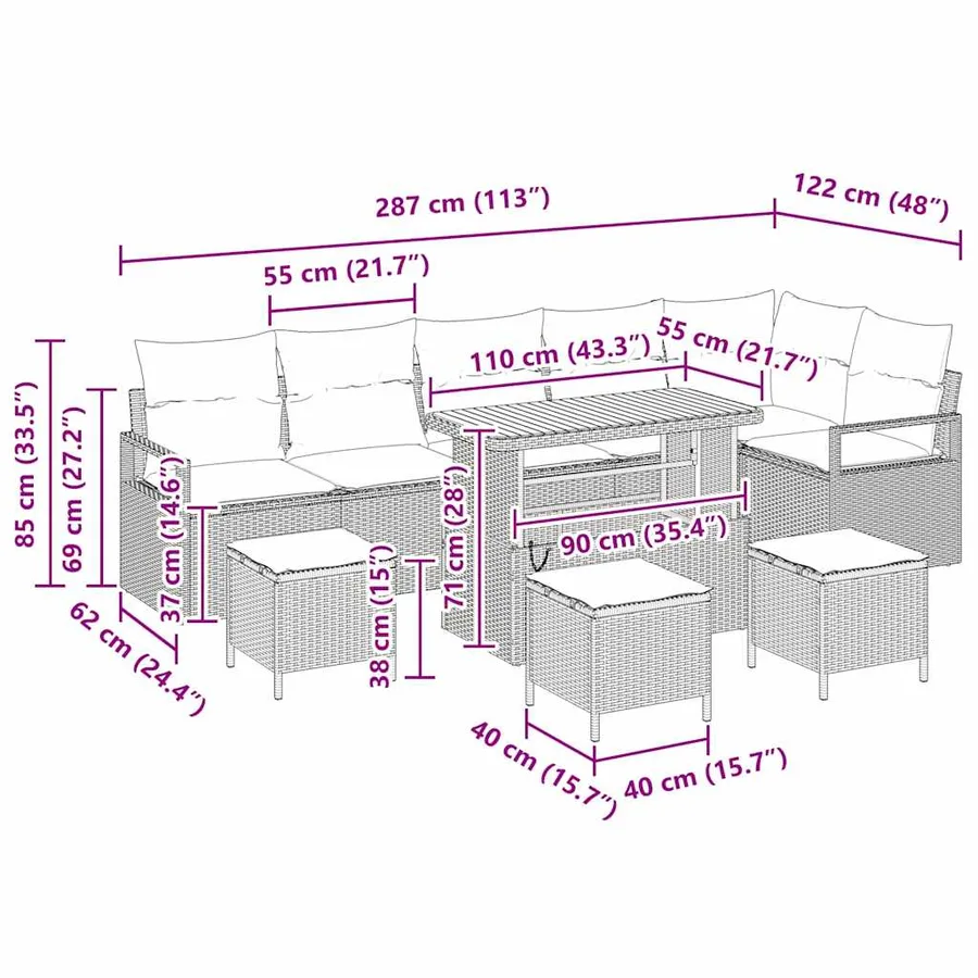 Ensemble de canapé de jardin 10 pcs Noir Poly rotin - 14