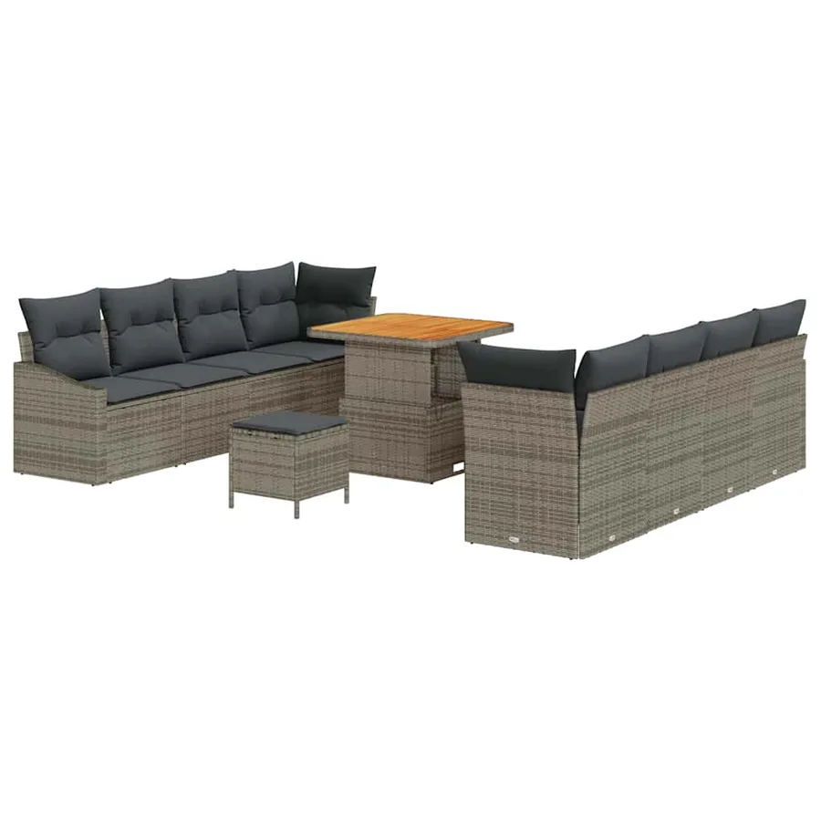 Ensemble de canapé de jardin avec coussin 11 pcs Gris polyrotin - 2