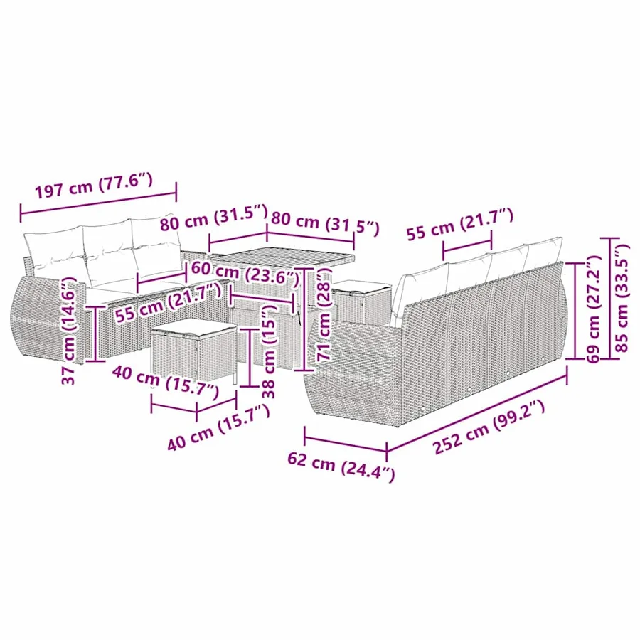 Ensemble de canapé de jardin avec coussin 10 pcs Gris polyrotin - 15