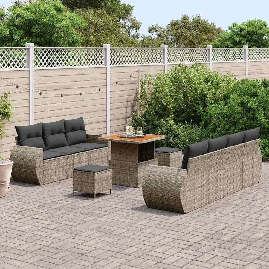 Ensemble de canapé de jardin avec coussin 10 pcs Gris polyrotin - 3
