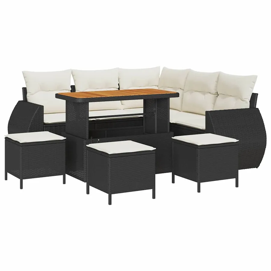 Ensemble de canapé de jardin 9 pcs Noir et Crème polyrotin - 2