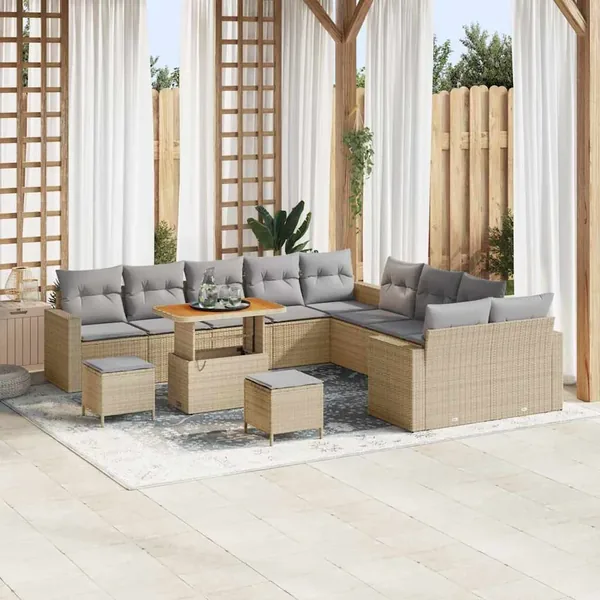 Ensemble de canapé de jardin 17 pcs Beige et Gris clair