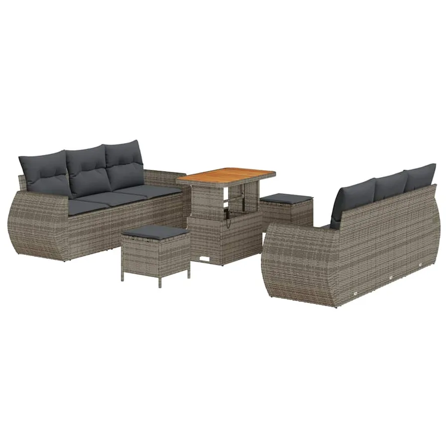Ensemble de canapé de jardin avec coussin 9 pcs Gris polyrotin - 2