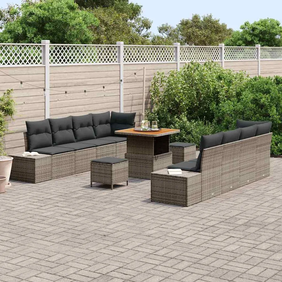 Ensemble de canapé de jardin avec coussin 11 pcs Gris polyrotin - 3
