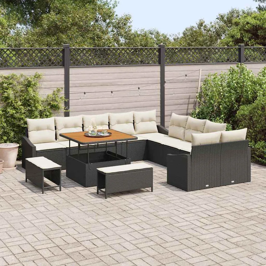 Ensemble de canapé de jardin avec coussin 13 pcs Noir polyrotin - 3