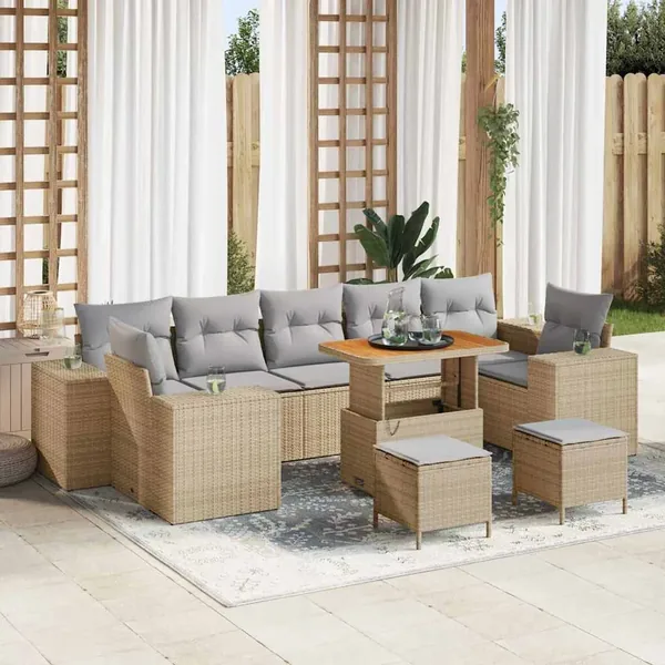 Ensemble de canapé de jardin 10 pcs Beige et Gris clair