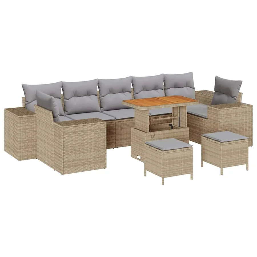 Ensemble de canapé de jardin 10 pcs Beige et Gris clair - 2