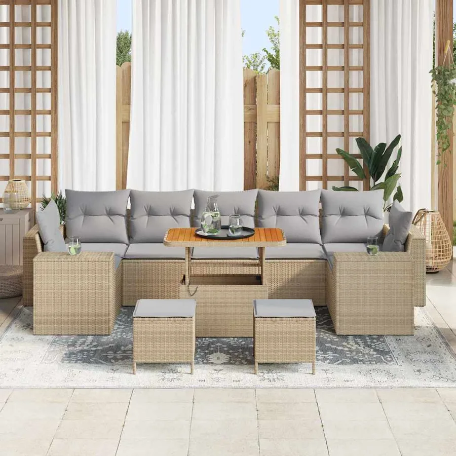 Ensemble de canapé de jardin 10 pcs Beige et Gris clair - 3