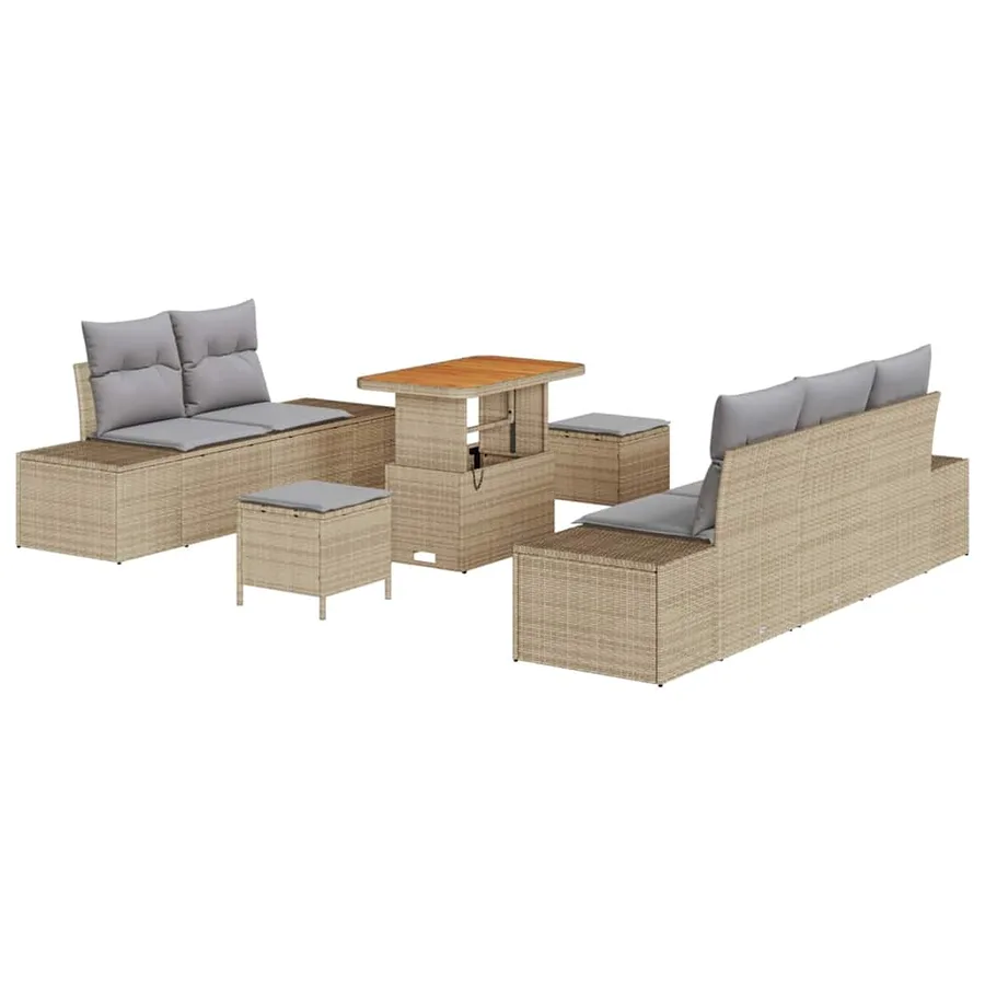 Ensemble de canapé de jardin avec coussin 8 pcs Beige polyrotin - 2