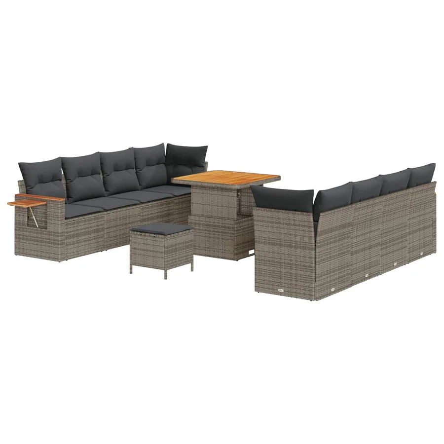 Ensemble de canapé de jardin 11 pcs Gris polyrotin - 2