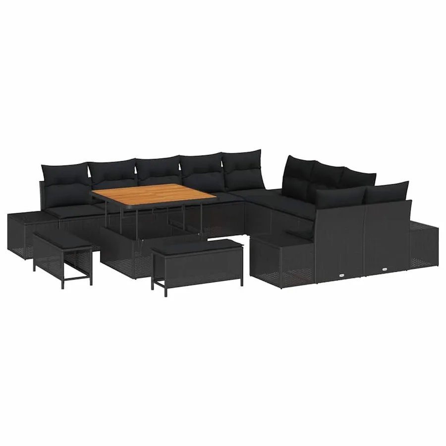Ensemble de canapé de jardin avec coussin 13 pcs Noir polyrotin - 2