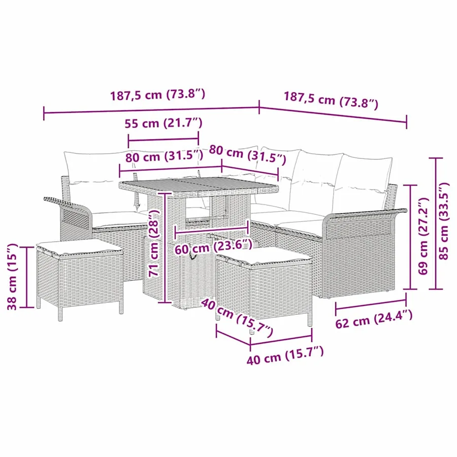 Ensemble de canapé de jardin avec coussin 8 pcs Gris - 18