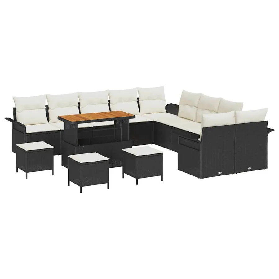 Ensemble de canapé de jardin avec coussin 14 pcs Noir et Crème - 2