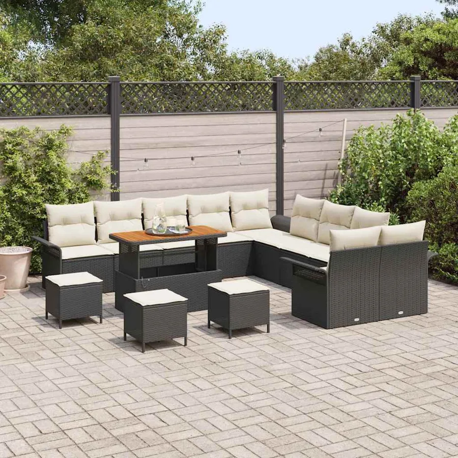 Ensemble de canapé de jardin avec coussin 14 pcs Noir et Crème - 3