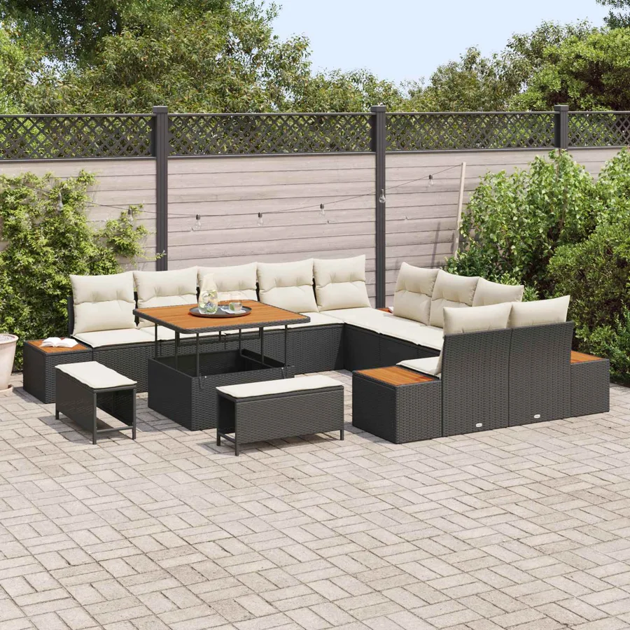 Ensemble de canapé de jardin avec coussin 13 pcs Noir et Crème - 3