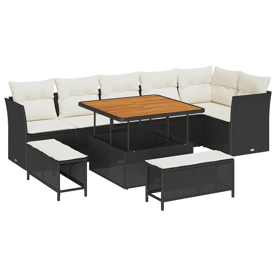 Ensemble de canapé de jardin avec coussin 9 pcs Noir et crème - 2