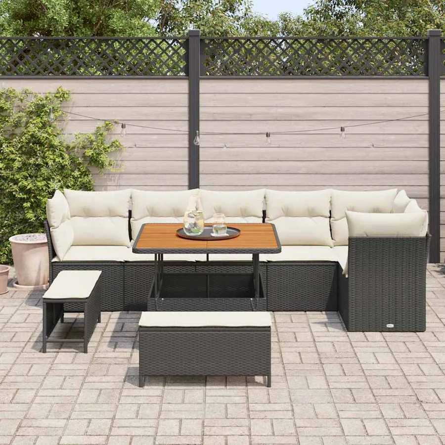 Ensemble de canapé de jardin avec coussin 9 pcs Noir et crème - 3