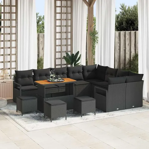 Ensemble de canapé de jardin avec coussin 13 pcs Noir