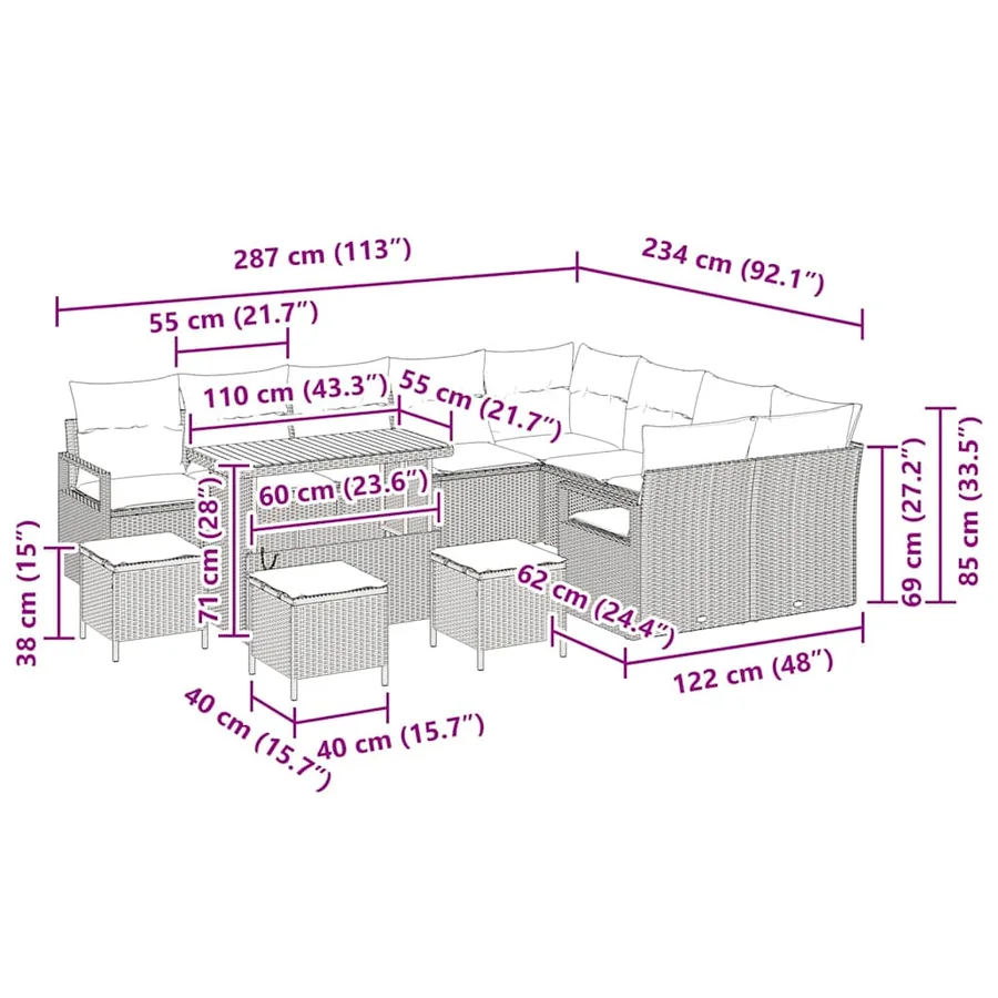 Ensemble de canapé de jardin avec coussin 13 pcs Noir - 18