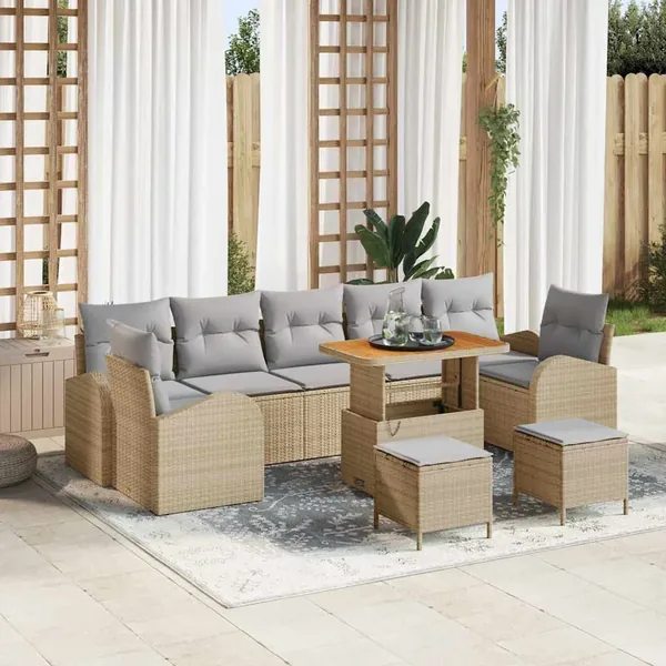 Ensemble de canapé de jardin 10 pcs Beige et Gris clair