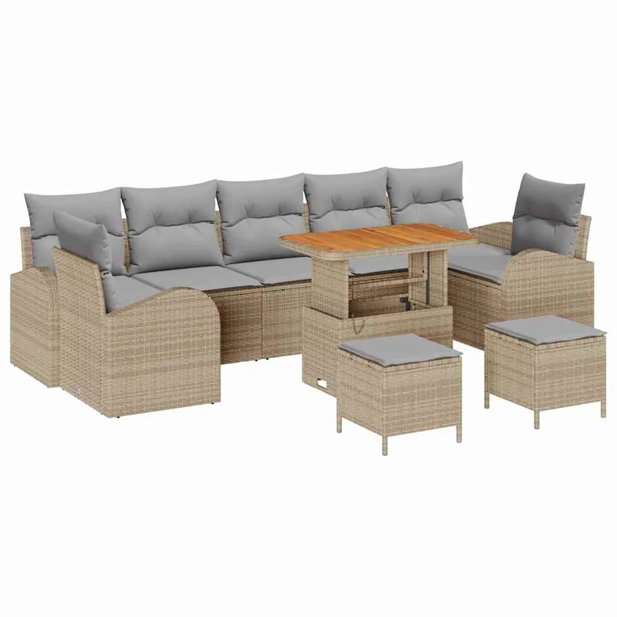 Ensemble de canapé de jardin 10 pcs Beige et Gris clair - 2