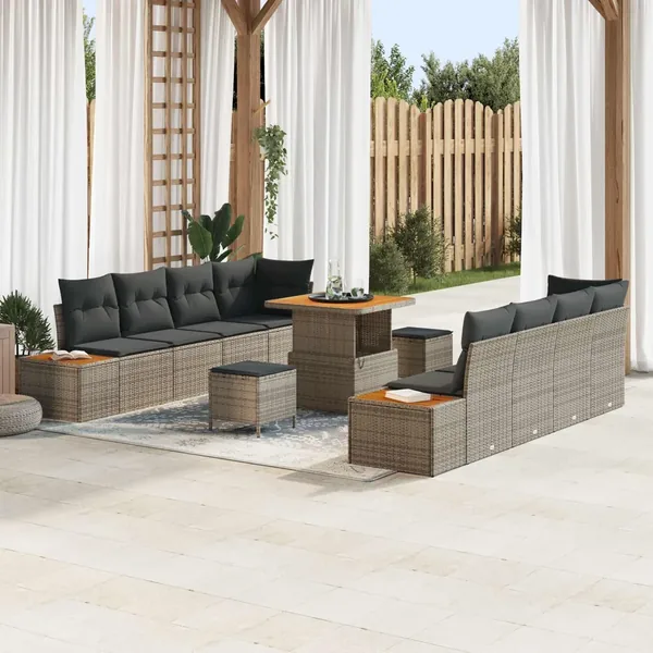 Ensemble de canapé de jardin avec coussin 11 pcs Gris