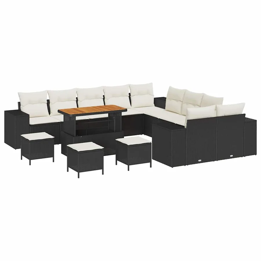Ensemble de canapé de jardin 14 pcs Noir et Crème polyrotin - 2