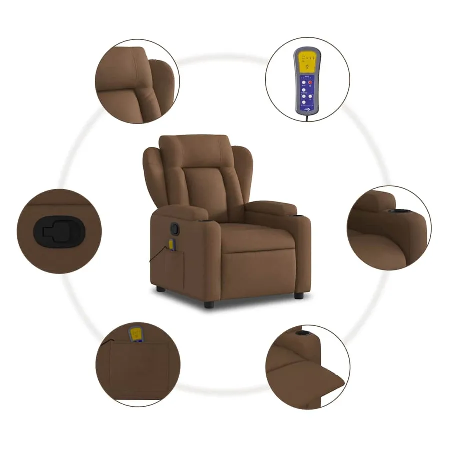 Fauteuil de massage inclinable Marron foncé Tissu - 6