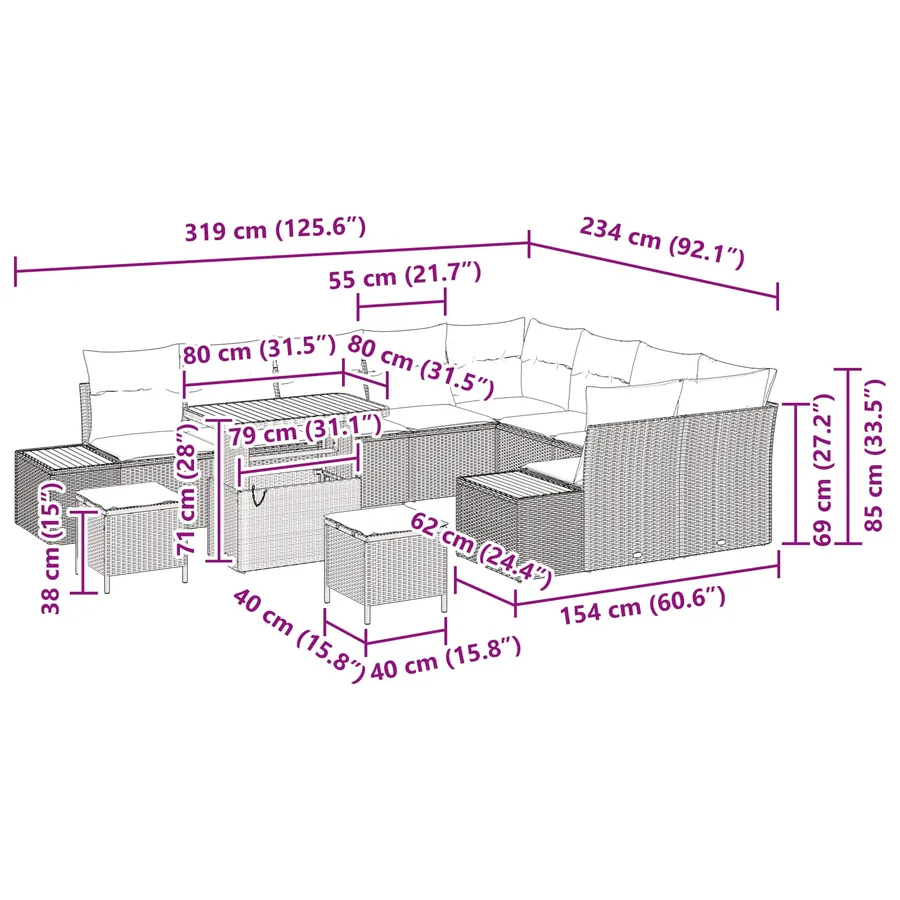 Ensemble de canapé de jardin avec coussin 12 pcs Gris - 14