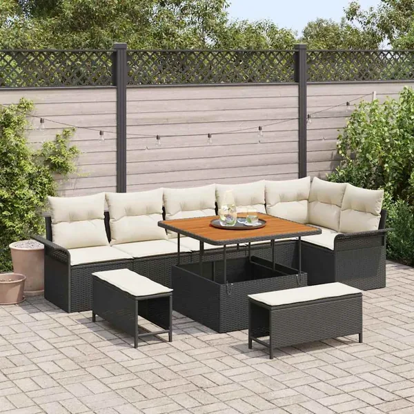 Ensemble de canapé de jardin avec coussin 9 pcs Noir