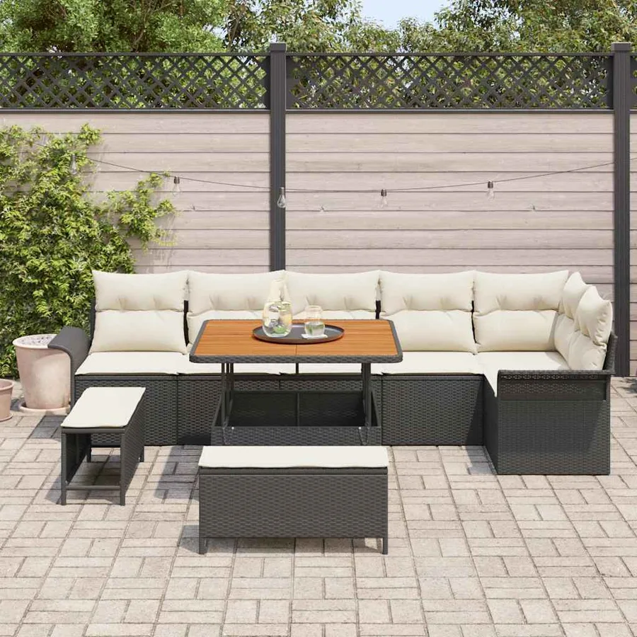 Ensemble de canapé de jardin avec coussin 9 pcs Noir - 3