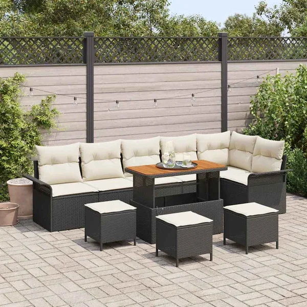 Ensemble de canapé de jardin avec coussin 10 pcs Noir et Crème