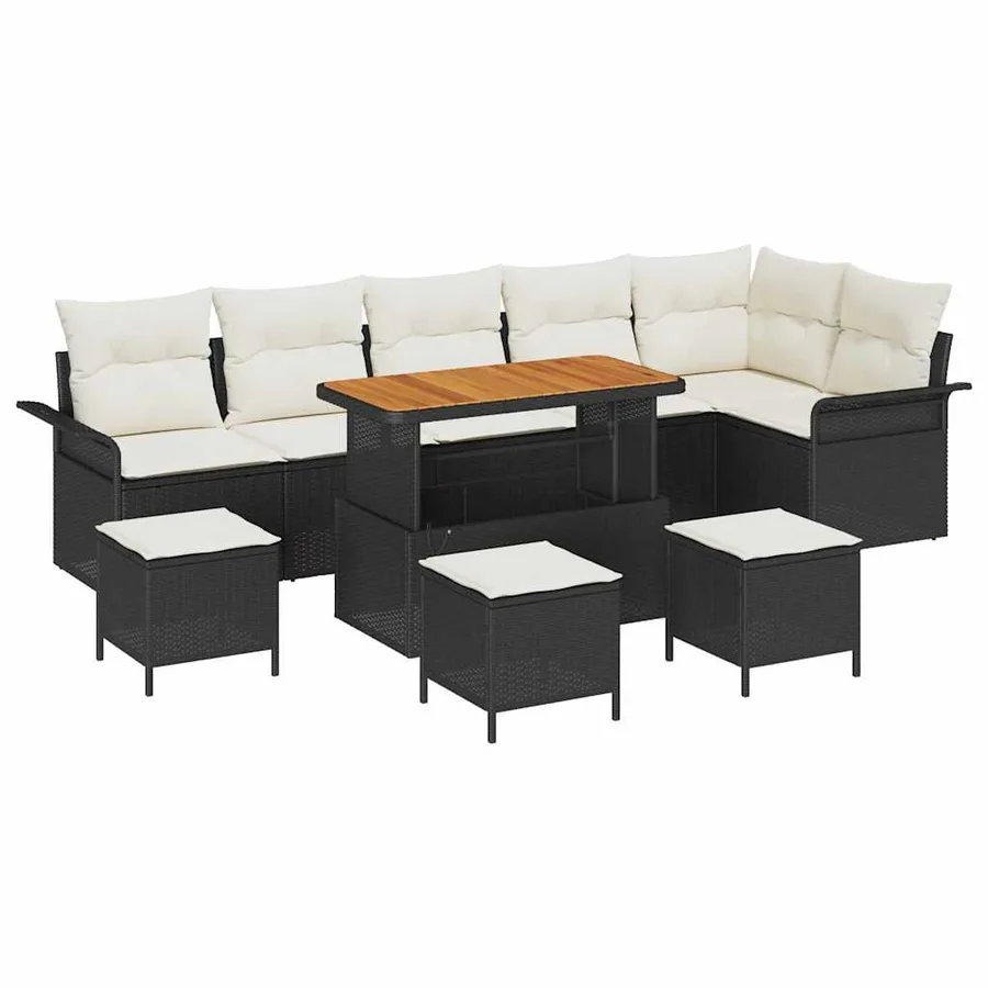 Ensemble de canapé de jardin avec coussin 10 pcs Noir et Crème - 2