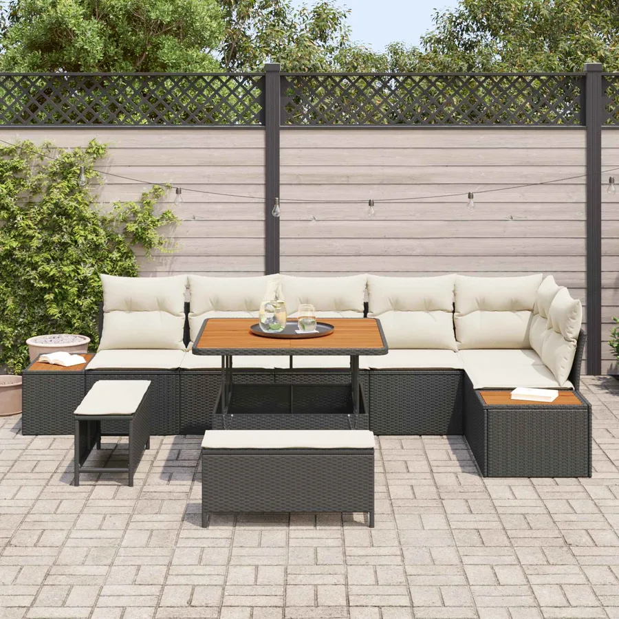 Ensemble de canapé de jardin avec coussin 9 pcs Noir et Crème - 3