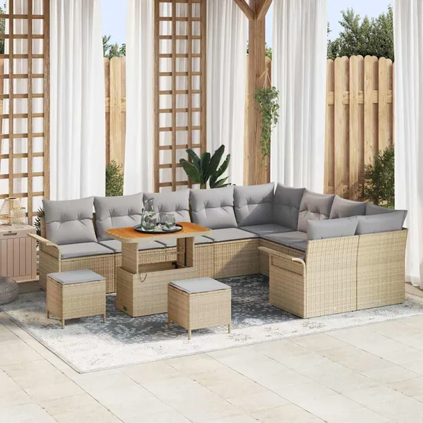 Ensemble de canapé de jardin 12 pcs Beige et Gris clair
