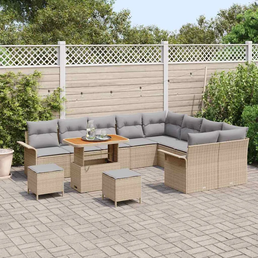 Ensemble de canapé de jardin 12 pcs Beige et Gris clair - 3