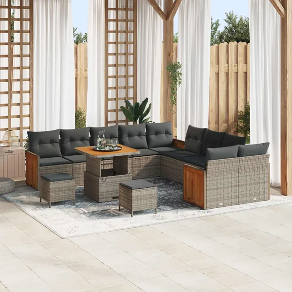 Ensemble de canapé de jardin avec coussin 13 pcs Gris