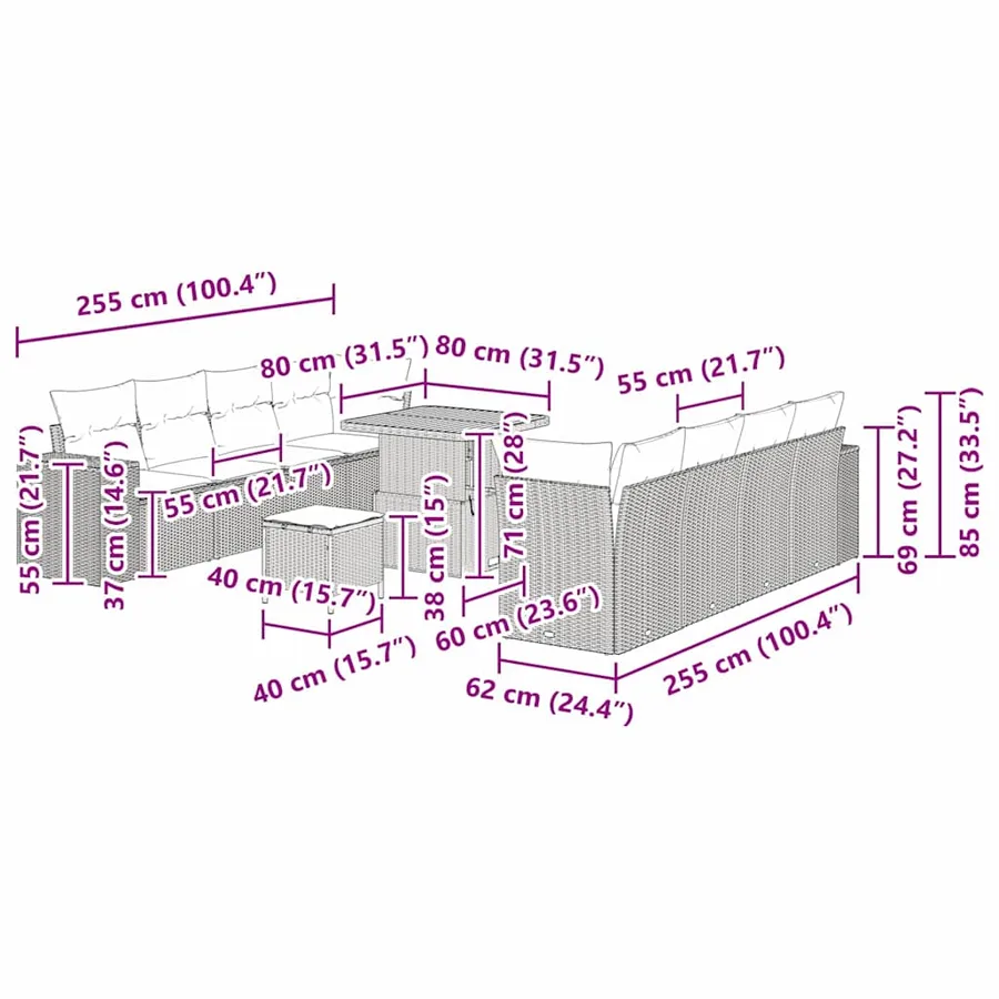 Ensemble de canapé de jardin avec coussin 11 pcs Gris polyrotin - 18
