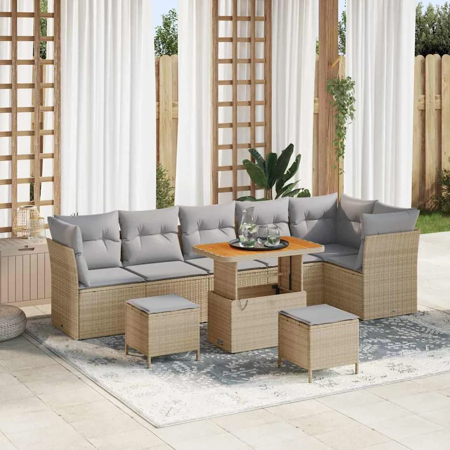 Ensemble de canapé de jardin 8 pcs Beige polyrotin
