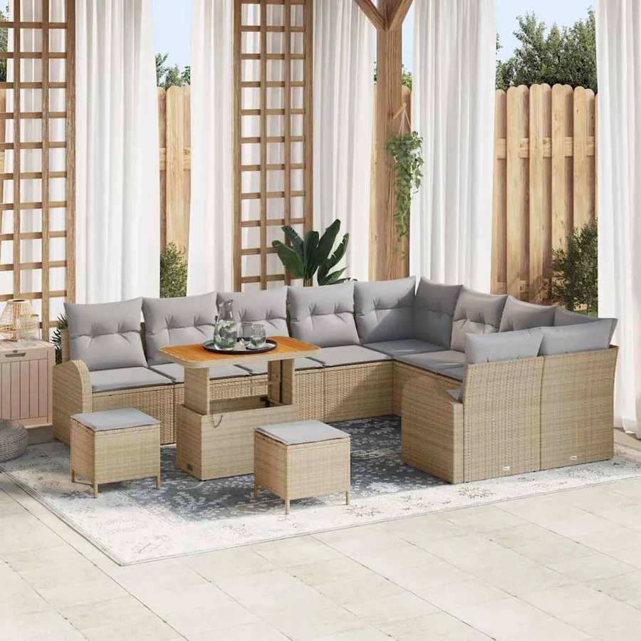 Ensemble de canapé de jardin 12 pcs Beige et Gris clair