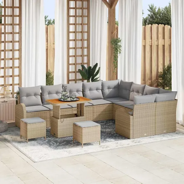 Ensemble de canapé de jardin 12 pcs Beige et Gris clair