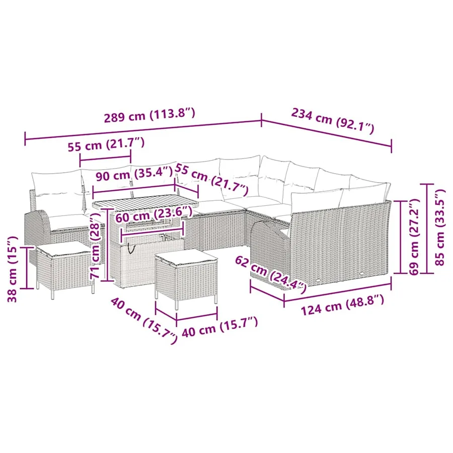 Ensemble de canapé de jardin 12 pcs Beige et Gris clair - 18
