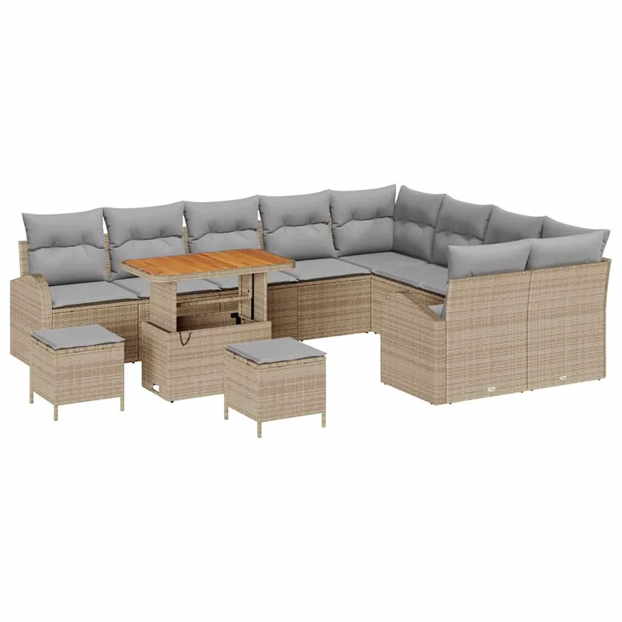 Ensemble de canapé de jardin 12 pcs Beige et Gris clair - 2