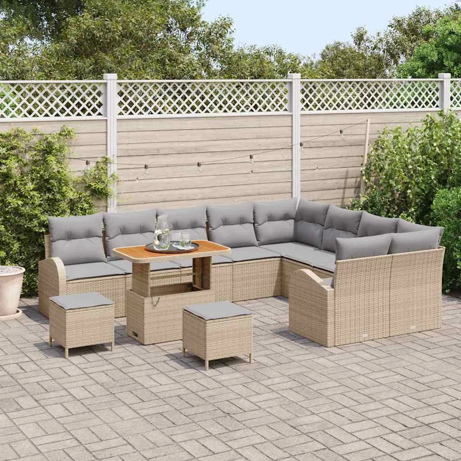 Ensemble de canapé de jardin 12 pcs Beige et Gris clair - 3