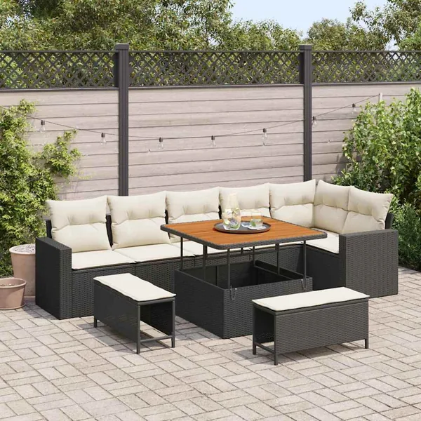 Ensemble de canapé de jardin 11 pcs Noir et Crème polyrotin